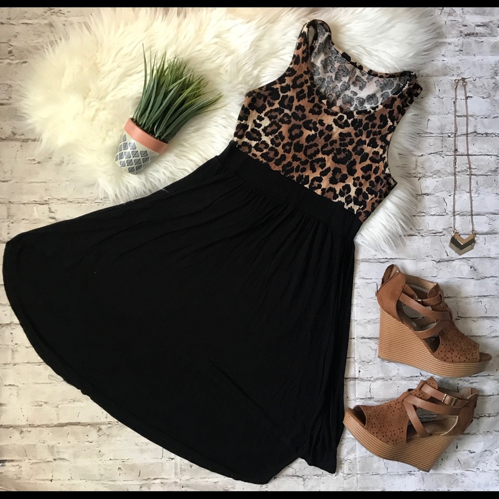 Hi-low leopard print top with black bottom dress